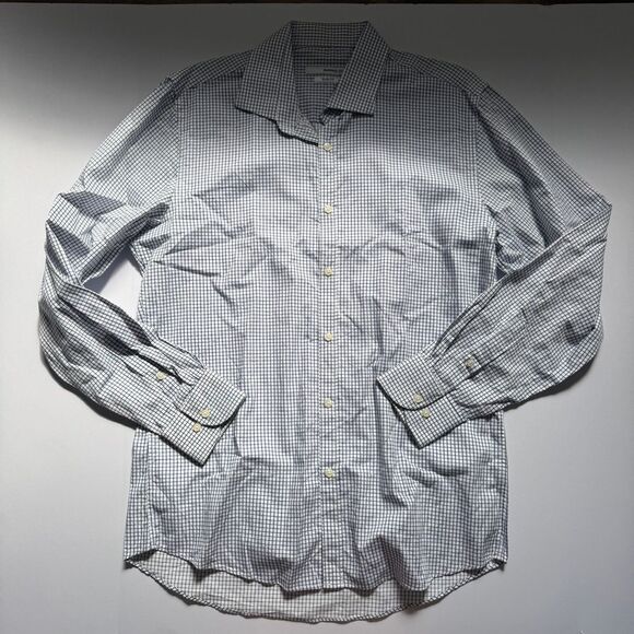 Parc81 Slim Fit Blue/White Plaid Button Down Size 16 - Picture 1 of 5